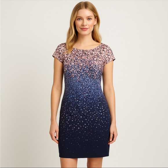 Talbots Women Floral Ombre Cocktail Dress 2P Lined Blue Pink Party Wedding Work - Picture 1 of 14